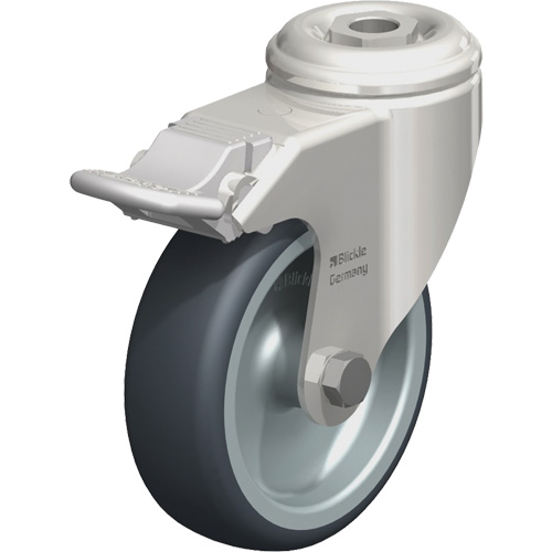 Roulette en &eacute;lastom&egrave;re thermoplastique acier inoxydable, Pivotant avec frein, Diam&egrave;tre 4" (102 mm), Capacit&eacute; 240 lb (108 kg) Southpoint Industrial Supply