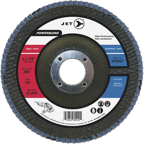 Disque &agrave; lamelles POWERBLEND, 5" x 7/8", Type 29, Grain Z40, Alumine de zirconium Southpoint Industrial Supply