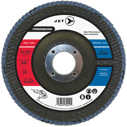 Disque &agrave; lamelles POWERBLEND, 5" x 7/8", Type 29, Grain Z80, Alumine de zirconium Southpoint Industrial Supply