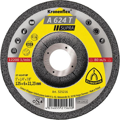 A 624 T Supra Kronenflex&reg; Grinding Disc, 5" x 1/4", 7/8" Arbor Southpoint Industrial Supply