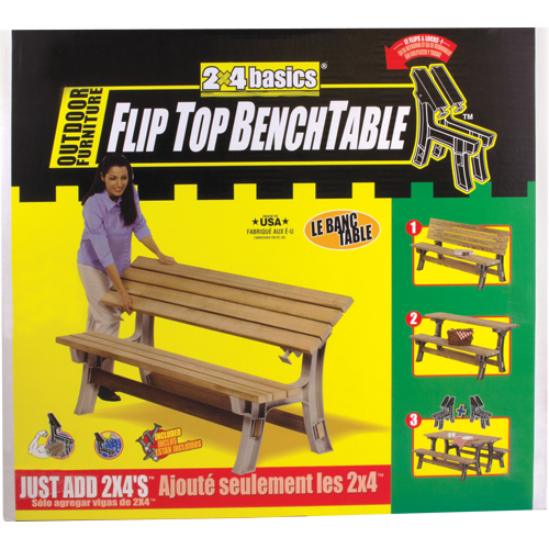 Basics&reg; Flip Top Park Bench / Table, Plastic, 96" L x 26" W x 34" H, Sand Southpoint Industrial Supply
