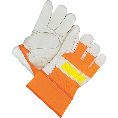 Gants d'ajusteur classiques haute visibilit&eacute;, Taille unique, Paume en Cuir fleur de vache, Doublure en Peluche d'acrylique Southpoint Industrial Supply