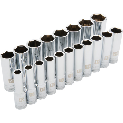 Metric Socket Set, 19 Pcs, 1/2" Drive Size, Deep Southpoint Industrial Supply
