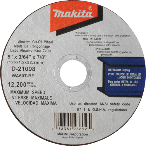 Thin Kerf Cut-Off Wheel, 5" x 3/64", 7/8" Arbor, Type 1, Aluminum Oxide, 12200 RPM Southpoint Industrial Supply