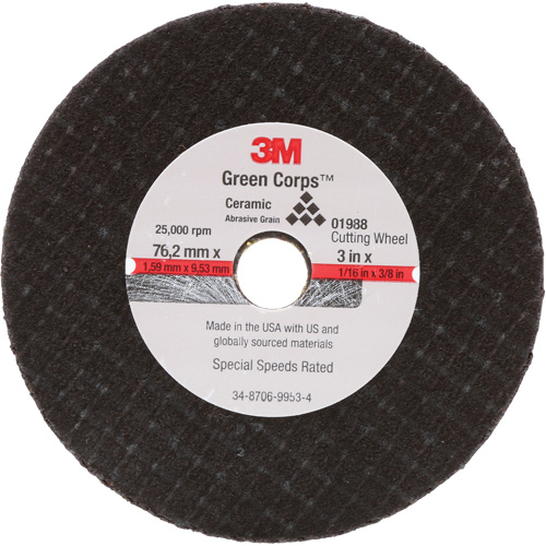 General-Purpose Cut-Off Wheel, 3" x 1/16", 3/8" Arbor, Type 27, Aluminum Oxide, 25000 RPM Southpoint Industrial Supply