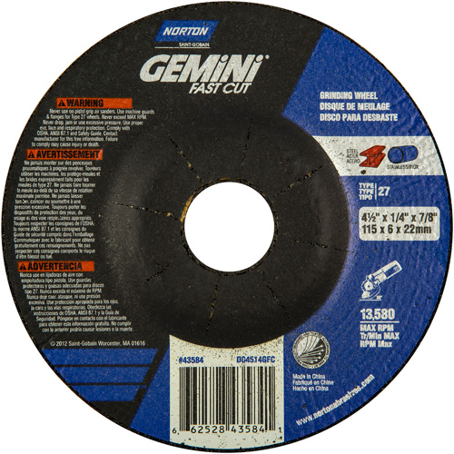 Meule, 4-1/2" x 1/4", Arbre 7/8", Oxyde d'aluminium, Type 27 Southpoint Industrial Supply