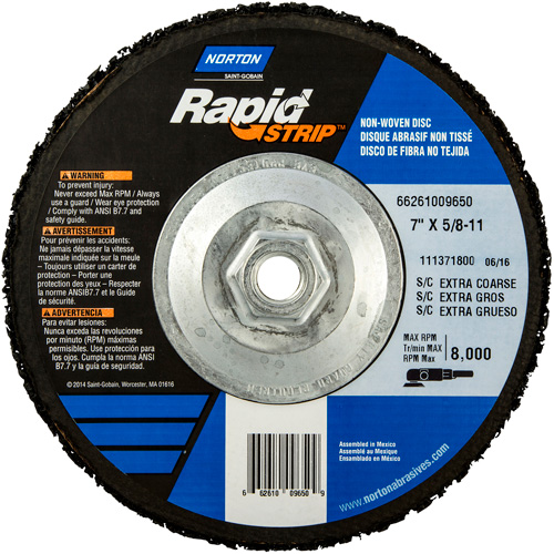 Disques &agrave; moyeu d&eacute;port&eacute; non tiss&eacute;s pour d&eacute;capage rapide Bear-Tex, 7" dia., Grain Extra grossier, Carbure de silicium Southpoint Industrial Supply