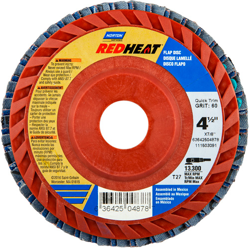 Disques &agrave; lamelles en plastique Red Heat, 4-1/2" x 7/8", Type 27, Grain 40, C&eacute;ramique d'alumine Southpoint Industrial Supply
