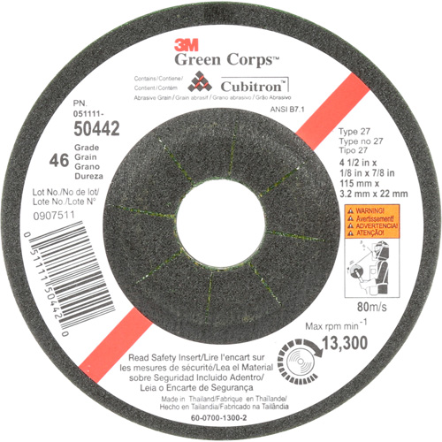 Meule flexible Green Corps, 4-1/2" x 1/8", Arbre 7/8", C&eacute;ramique, Type 27 Southpoint Industrial Supply
