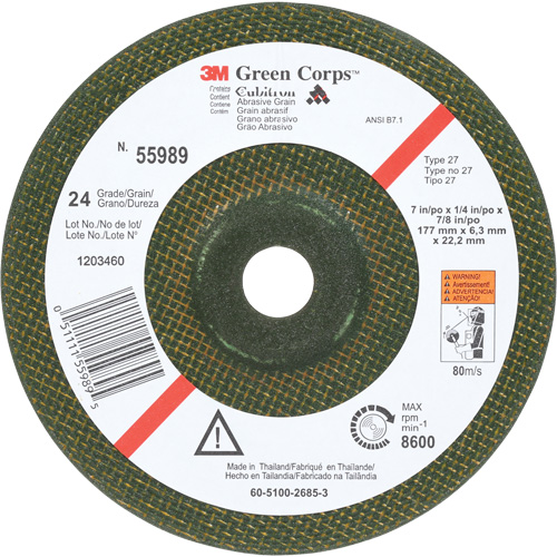 Green Corps Flexible Grinding Wheel, 7" x 1/4", 7/8" Arbor, Ceramic, Type 1 Southpoint Industrial Supply