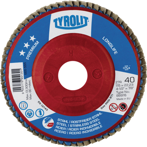 Disque &agrave; lamelles Long Life 5", 5" x 7/8", Type 27, Grain 40, Zirconium Southpoint Industrial Supply