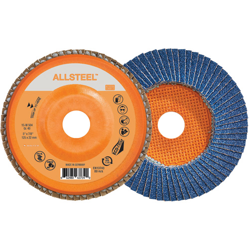 AllSteel Flap Disc, 5" x 7/8", Type 27, 40 Grit, Zirconia Alumina Southpoint Industrial Supply