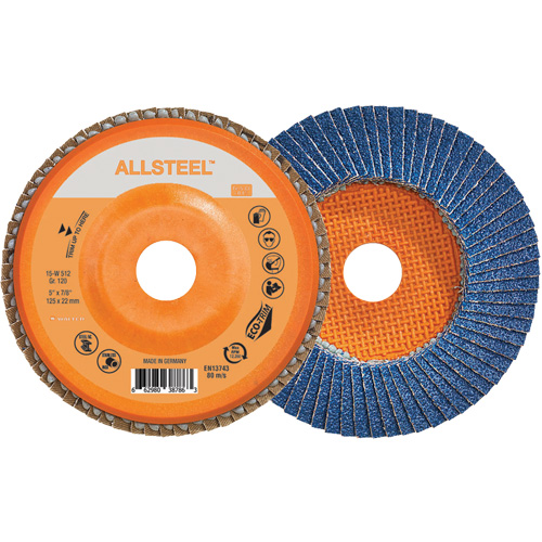 Disque &agrave; lamelles ALLSTEEL, 5" x 7/8", Type 27, Grain 120, Alumine de zirconium Southpoint Industrial Supply