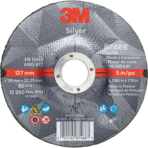 Silver Cut-Off Wheel, 5" x 0.045", 7/8" Arbor, Type 27, Ceramic, 12250 RPM Southpoint Industrial Supply