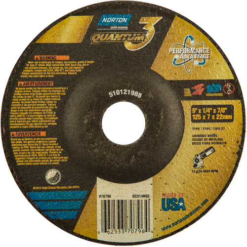 Meule Quantum3, 5" x 1/4", Arbre 7/8", C&eacute;ramique, Type 27 Southpoint Industrial Supply