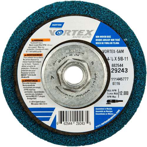Meule abrasive non tiss&eacute;e &agrave; moyeu d&eacute;port&eacute; Vortez Rapid Blend, 4-1/2" dia., Grain 100-120, Oxyde d'aluminium Southpoint Industrial Supply