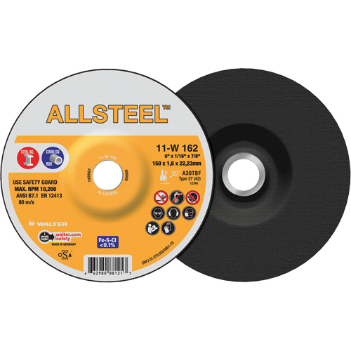 AllSteel Cut-Off Wheel, 6" x 1/16", 7/8" Arbor, Type 27, Aluminum Oxide, 10200 RPM Southpoint Industrial Supply
