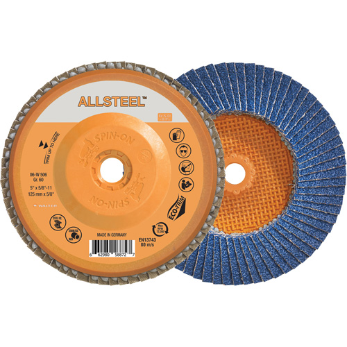 AllSteel Flap Disc, 5" x 5/8"-11, Type 27, 60 Grit, Zirconia Alumina Southpoint Industrial Supply