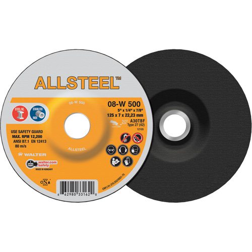 AllSteel Grinding Wheel, 5" x 1/4", 7/8" Arbor, Aluminum Oxide, Type 27 Southpoint Industrial Supply