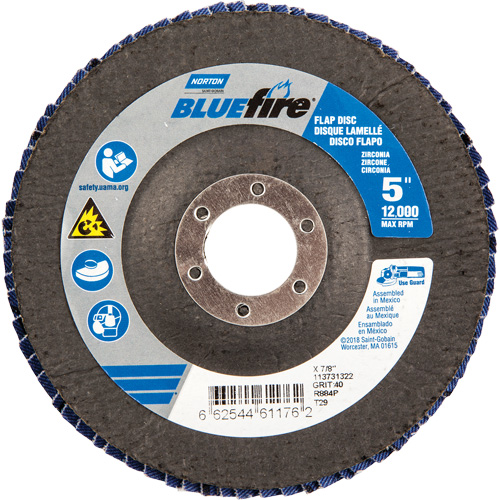 Bluefire Flap Disc, 5" x 7/8", Type 29, 40 Grit, Zirconia Alumina Southpoint Industrial Supply