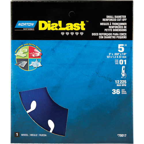 Dialast RightCut Cut-Off Wheel, 5" x 0.05", 7/8" Arbor, Type 01/41, Diamond, 12225 RPM Southpoint Industrial Supply