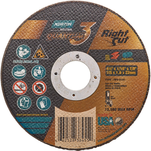 Quantum3 RightCut Cut-Off Wheel, 4-1/2" x 1/16", 7/8" Arbor, Type 01/41, Ceramic Alumina, 13580 RPM Southpoint Industrial Supply