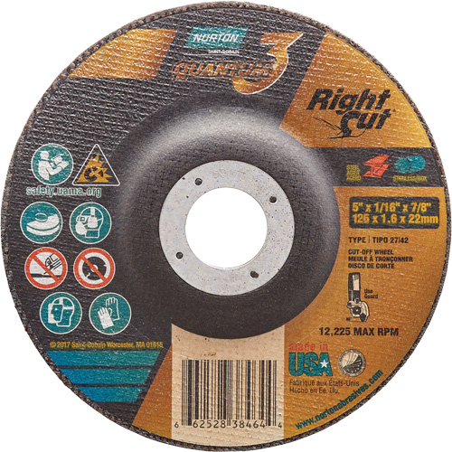 Quantum3 RightCut Cut-Off Wheel, 5" x 1/16", 7/8" Arbor, Type 27/42, Ceramic Alumina, 12225 RPM Southpoint Industrial Supply