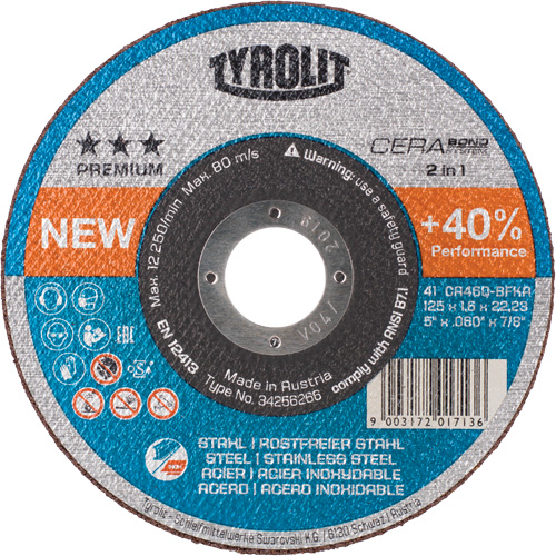 Premium Cerabond Cut-Off Wheel, 5" x 1/16", 7/8" Arbor, Type 27, Ceramic, 12250 RPM Southpoint Industrial Supply