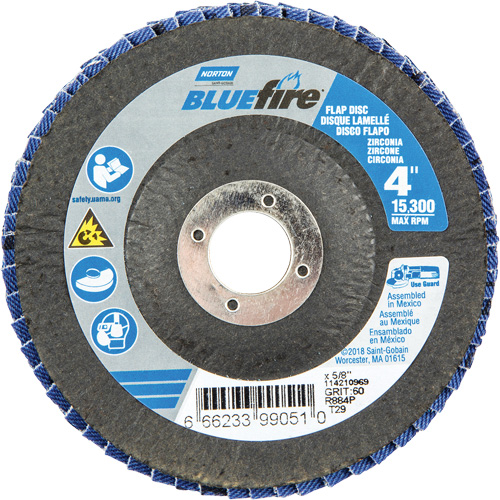 Disque &agrave; lamelles coniques R884P BlueFire, 4" x 5/8", Type 29, Grain P60, Alumine de zirconium Southpoint Industrial Supply