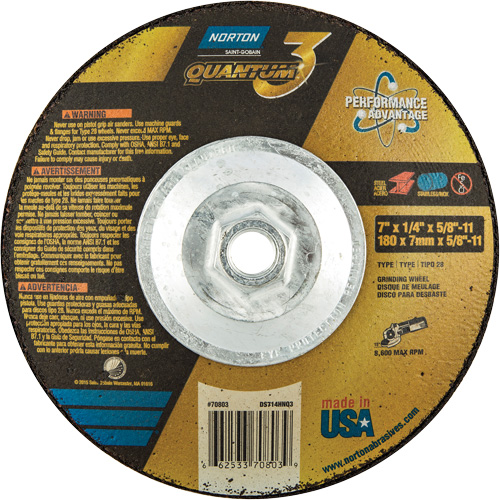 Quantum3 SG Saucer Wheel, 7" x 1/4", 5/8"-11 Arbor, Ceramic Alumina, Type 28 Southpoint Industrial Supply