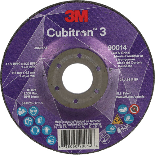 Cubitron 3 Cut & Grind Wheel, 4-1/2" x 5/32", 7/8" Arbor, Type T27, 36+ Grit, Ceramic Southpoint Industrial Supply