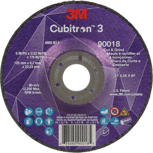 Cubitron 3 Cut & Grind Wheel, 5" x 5/32", 7/8" Arbor, Type T27, 36+ Grit, Ceramic Southpoint Industrial Supply