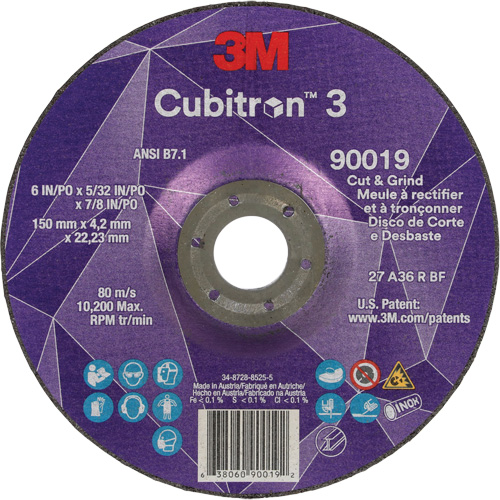 Meule &agrave; couper & tronçonner Cubitron 3, 6" x 5/32", Arbre de 7/8", Type T27, Grain de 36+, C&eacute;ramique Southpoint Industrial Supply