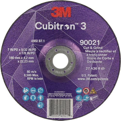 Cubitron 3 Cut & Grind Wheel, 7" x 5/32", 7/8" Arbor, Type T27, 36+ Grit, Ceramic Southpoint Industrial Supply