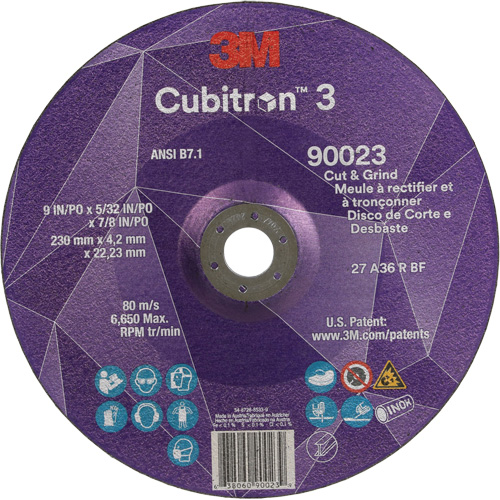 Cubitron 3 Cut & Grind Wheel, 9" x 5/32", 7/8" Arbor, Type T27, 36+ Grit, Ceramic Southpoint Industrial Supply