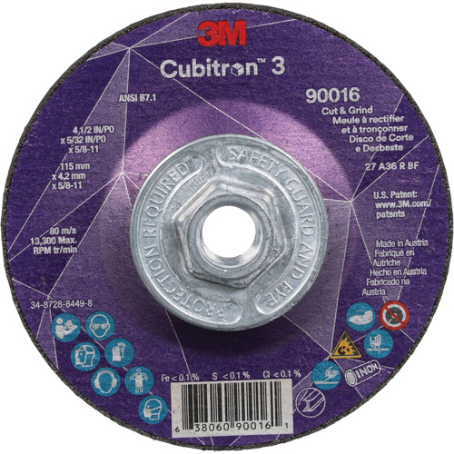 Meule &agrave; couper & tronçonner Cubitron 3, 4-1/2" x 5/32", Arbre de 5/8"-11, Type T27, Grain de 36+, C&eacute;ramique Southpoint Industrial Supply