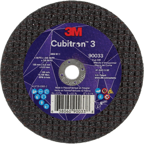 Meule &agrave; tronçonner Cubitron 3, 4" x 0,035", Arbre de 3/8", Type T1, C&eacute;ramique, 21000 Tr/min Southpoint Industrial Supply