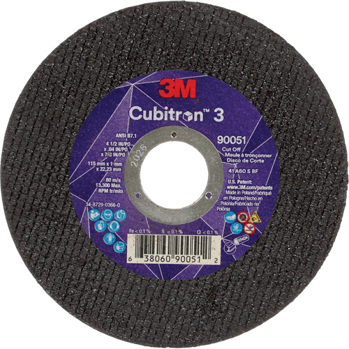 Meule &agrave; tronçonner Cubitron 3, 4-1/2" x 0,04", Arbre de 7/8", Type T1, C&eacute;ramique, 13 300 Tr/min Southpoint Industrial Supply