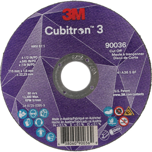 Cubitron 3 Cut-Off Wheel, 4-1/2" x 0.045", 7/8" Arbor, Type T1, Ceramic, 13300 RPM Southpoint Industrial Supply