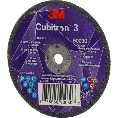 Meule &agrave; tronçonner Cubitron 3, 3" x 0,035", Arbre de 1/4", Type T1, C&eacute;ramique, 21000 Tr/min Southpoint Industrial Supply