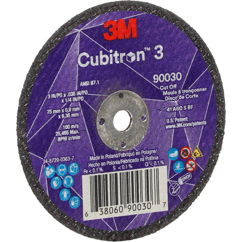 Meule &agrave; tronçonner Cubitron 3, 3" x 0,035", Arbre de 1/4", Type T1, C&eacute;ramique, 21000 Tr/min Southpoint Industrial Supply