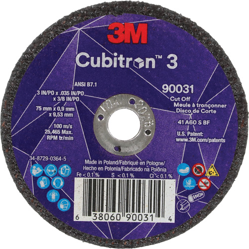 Meule &agrave; tronçonner Cubitron 3, 3" x 0,035", Arbre de 3/8", Type T1, C&eacute;ramique, 21000 Tr/min Southpoint Industrial Supply