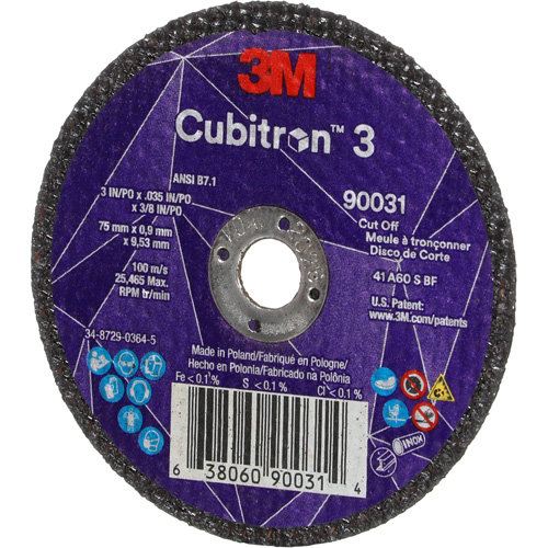 Meule &agrave; tronçonner Cubitron 3, 3" x 0,035", Arbre de 3/8", Type T1, C&eacute;ramique, 21000 Tr/min Southpoint Industrial Supply