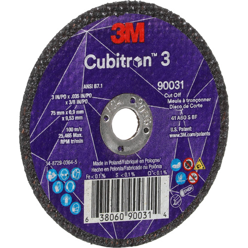 Meule &agrave; tronçonner Cubitron 3, 3" x 0,035", Arbre de 3/8", Type T1, C&eacute;ramique, 21000 Tr/min Southpoint Industrial Supply
