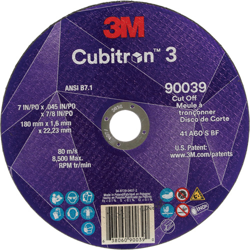 Meule &agrave; tronçonner Cubitron 3, 7" x 0,09", Arbre de 7/8", Type T27, C&eacute;ramique, 8500 Tr/min Southpoint Industrial Supply