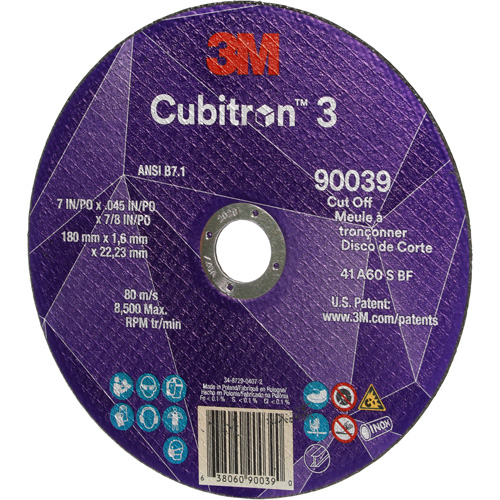 Meule &agrave; tronçonner Cubitron 3, 7" x 0,09", Arbre de 7/8", Type T27, C&eacute;ramique, 8500 Tr/min Southpoint Industrial Supply
