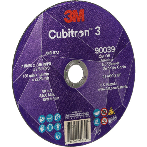 Meule &agrave; tronçonner Cubitron 3, 7" x 0,09", Arbre de 7/8", Type T27, C&eacute;ramique, 8500 Tr/min Southpoint Industrial Supply