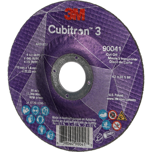 Cubitron 3 Cut-Off Wheel, 4-1/2" x 0.045", 7/8" Arbor, Type T27, Ceramic, 13300 RPM Southpoint Industrial Supply