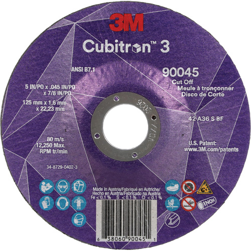 Cubitron 3 Cut-Off Wheel, 5" x 0.045", 7/8" Arbor, Type T27, Ceramic, 12250 RPM Southpoint Industrial Supply