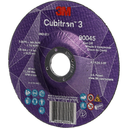 Cubitron 3 Cut-Off Wheel, 5" x 0.045", 7/8" Arbor, Type T27, Ceramic, 12250 RPM Southpoint Industrial Supply